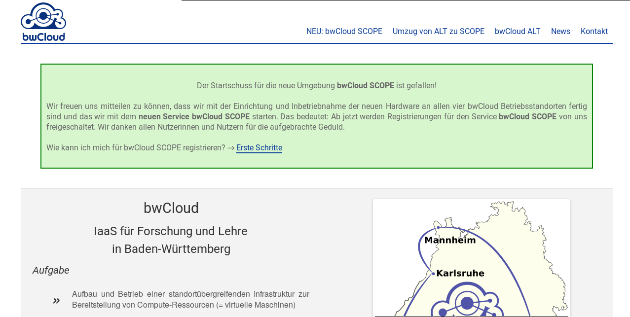 bwCloud SCOPE - Umzug und angepasste Ressourcen