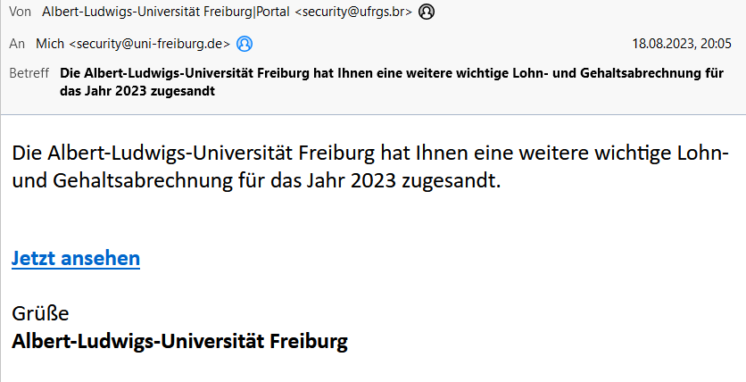 Vorsicht: Phishing-E-Mails mit Verweis auf vermeintliche Lohn-/Gehaltsabrechnung