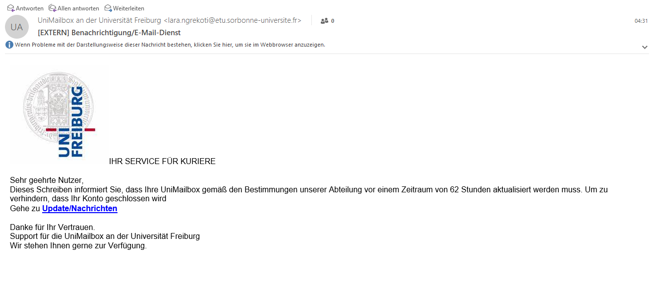 2024-11-11 08:08: Warnung vor Phishing Mail